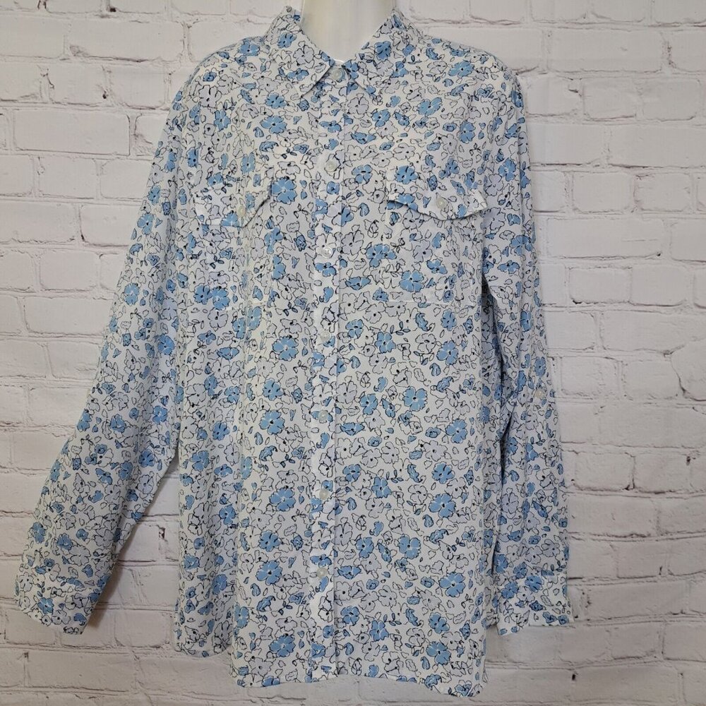 Jones New York Floral Casual Button Up Shirt Top Size Large